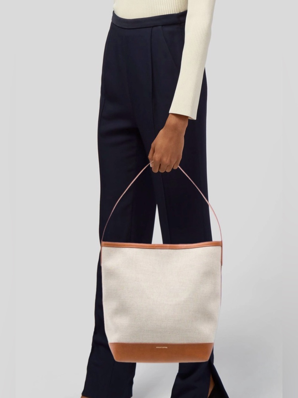 Mansur Gavriel Everyday Cabas Tote In Cream Canvas and Brown Leather